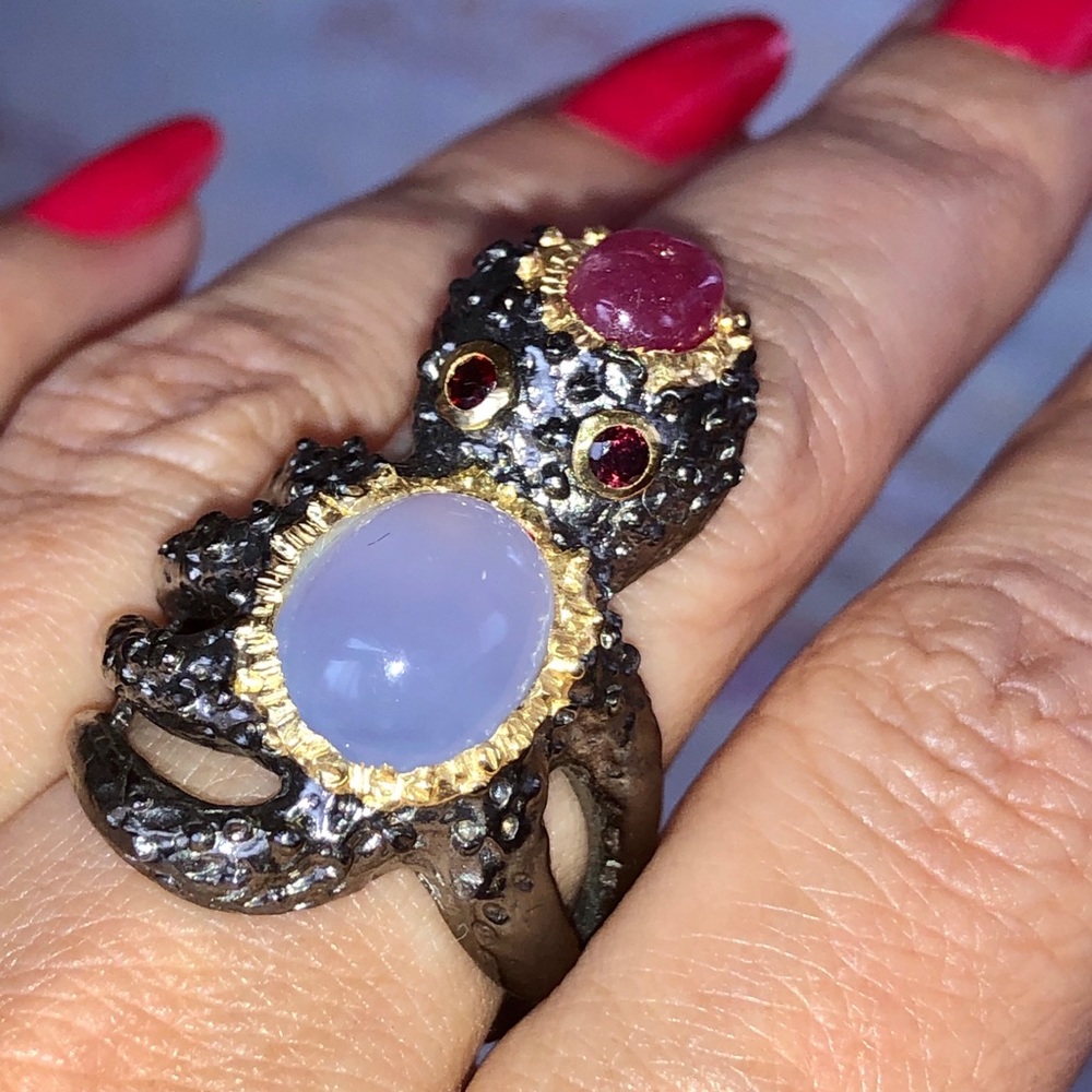 Genuine Chalcedony Ruby Sterling Silver Ring - image 5
